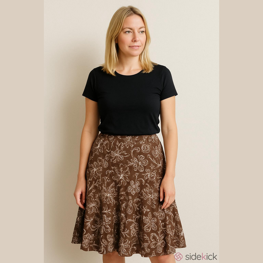 George Skirt Size 12 Aline Brown White Floral Sweet Skirt EUC